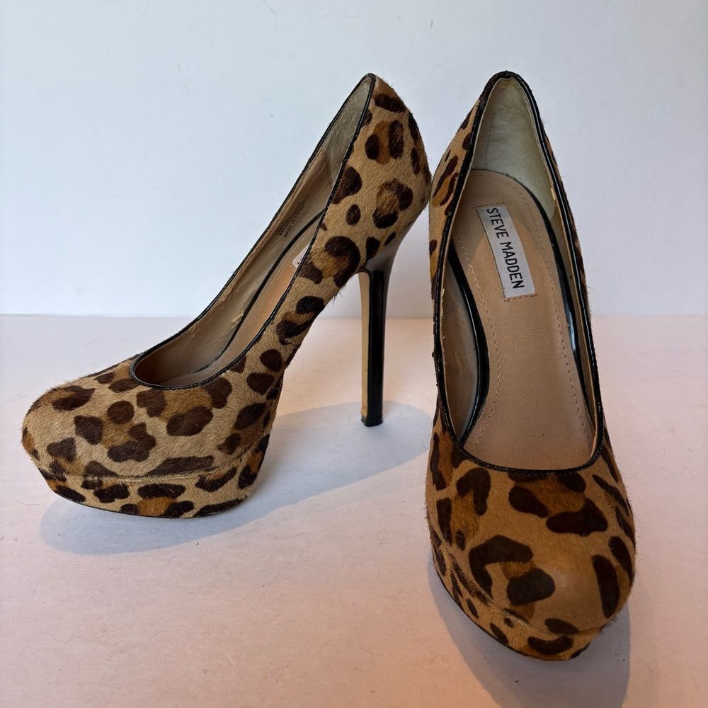 Steve Madden Women's Brown Tan Leopard High Heels Size 8M Bevv-L
